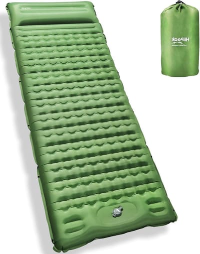 Ultralichte opblaasbare matras met ingebouwde kussens en pedaalpomp - waterdichte campingmat voor outdoor wandelen - groen