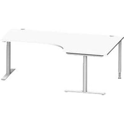 Schäfer Shop Genius hoekbureau MODENA FLEX 90°, aanbouw rechts, T-poot ronde buis, B 2000 mm, wit/wit