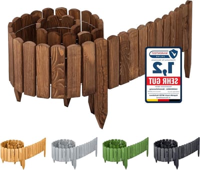 Houten bloembedrand - Flexibele houten afzetting voor tuin - Geïmpregneerde palissade - Rolboord gazonrand - Tuinomheining 200 cm (Donkerbruin, 10 cm hoog)
