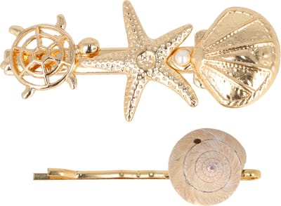 Haarsoires Haarspeld Duckklem & Schuifspeldje 6cm – Schelp Zeester Schildpad – Metaal – Goud – Set van 2 - Sterke Haarclip voor Styling & Dagelijks Gebruik - Hair Clip - Decoratieve Haaraccessoire