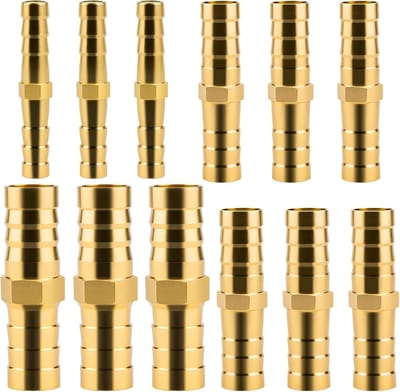 Set van 12 Messing Slangkoppelingen, 1/4 inch tot 1/2 inch, Geschikt voor Slangen, Schroefverbindingen en Klemmen