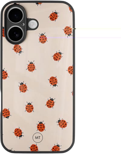 Hoesje geschikt voor iPhone 16 - Lieveheerstbeestjes - Luxe Hard Case - Lieveheerstbeestje - Beige, Rood - Mooie Telefoonhoesjes