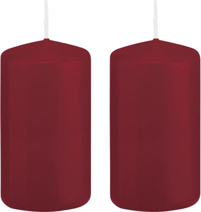 Trend Candles Cilinderkaars/stompkaars - 2x - bordeauxrood - 6 x 12 cm - 40 branduren - met brandvertragende folie