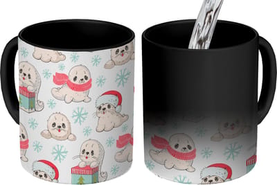 Magische Mok - Foto op Warmte Mokken - Koffiemok - Zeehonden - Kinderen - Kerst - Winter - Patroon - Magic Mok - Beker - 350 ML - Theemok