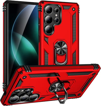 Casemania Hoesje Geschikt voor Samsung Galaxy S25 Ultra - Rood - Anti-Shock Hybrid Armor Back Cover - Hoes met Kickstand Ring