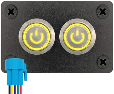 ProRide Metalen Drukschakelaars ON-OFF 220V - 16mm - Tweevoudig inbouwpaneel - IP67 - LED indicatie Geel