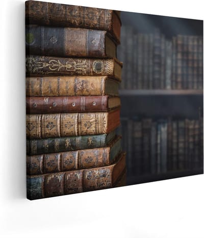 Artaza Canvas Schilderij Stilleven Boeken - 50x40 cm - Wanddecoratie Bibliotheek - Muurdecoratie Kantoor - Kamer Accessoires