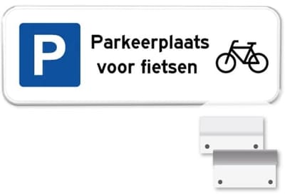 Parkeerbord Fietsen - Weerbestendig Aluminium - 40x15 cm - Bevestiging: Met muur-/ wandmontage beugels
