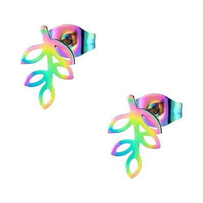 Aramat Jewels | Oorbellen | Regenboog blad oorbellen 11×7 mm | | | |9mm | Staal | Kinderen, Volwassenen | Verkleurd niet