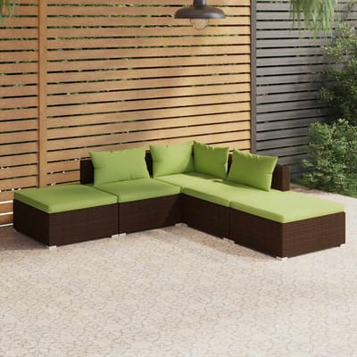 vidaXL - 5-delige - Loungeset - met - kussens - poly - rattan - bruin