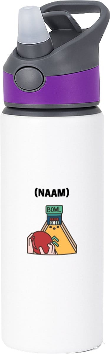 Hacebo® - Bowlen met eigen naam waterfles met rietje paars - Bowlen - Bowler - Sport - water fles - 650ML