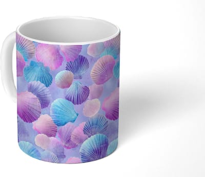 Mok - Koffiemok - Schelpen - Paars - Blauw - Patroon - Mokken - 350 ML - Beker - Koffiemokken - Theemok