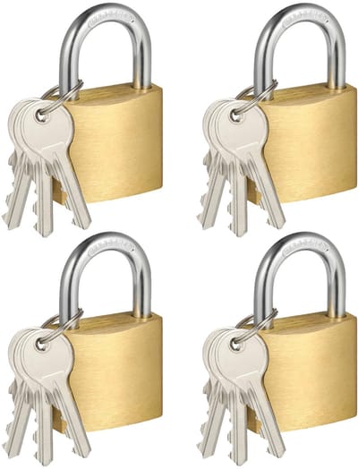 TTLUOKER® Professionele 4-Pack Hangslot - Massief Messing 38mm (1.5") | 100% Waterdicht & Roestvrij | Met 3 Sleutels (3x per Slot) | Voor Zware Beveiliging van Fietsen, Poorten, Schuren & Industrieel Gebruik