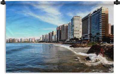 Wandkleed Fortaleza - Golven over de rotsen bij Fortaleza in Brazilië Wandkleed katoen 150x100 cm - Wandtapijt met foto
