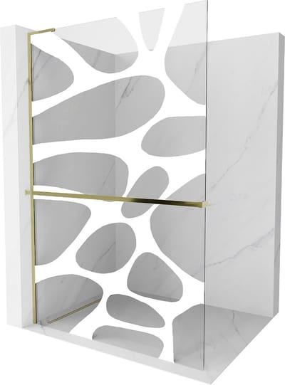 Mexen Kioto+ L Douchewand met plank Walk-in 70 x 200 , witte golf, goud - 800-070-123-50-97