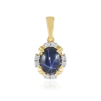 Cavill - Vergulde Zilveren Hanger - 925 Sterling Zilver - Blauwe Ster Saffier 1.926 ct - Ovaal Cabochon - Luxe Sieraad met Zirkonia - 18x10 mm