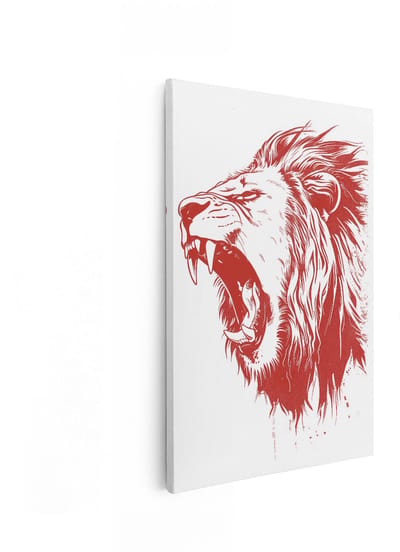 Artaza Canvas Schilderij Leeuw - 40x60 cm - Wanddecoratie Dieren - Muurdecoratie Leeuwenkop - Decoratie Woonkamer - Rood