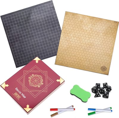 Lapi Toys - Dungeons and dragons reversible battlemat - D&D mega mat - Megamat - Battlemat - Battle mat - Dungeons and dragons map - Adventure grid voor Dnd, Pathfinder, Warhammer en Blood Bowl - 100 x 90 cm - Inclusief stiften