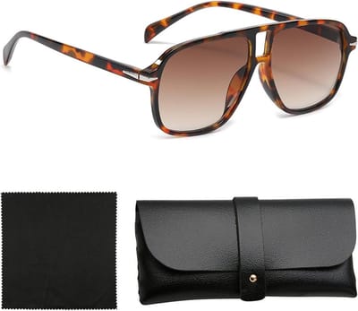 Zonnebril set met koker en doek - Klassiek en modieus - Schildpadpatroon - Inclusief brillenetui - One Size