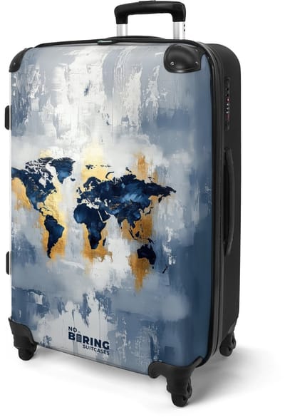 NoBoringSuitcases.com® - Koffer groot - Rolkoffer lichtgewicht - Wereldkaart - Blauw - Abstract - Reiskoffer met 4 wielen - Grote trolley XL - 20 kg bagage - Valiezen middelgroot - Hardcase bagagekoffer - Suitcase large