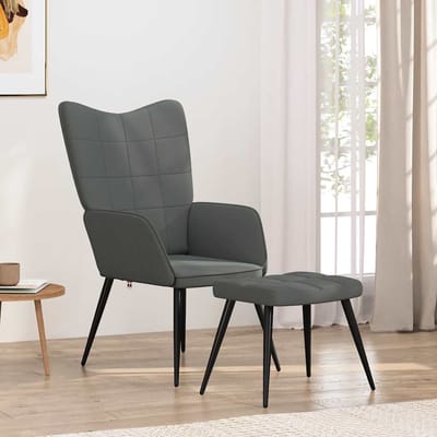 vidaXL - Relaxstoel - met - voetenbank - stof - donkergrijs