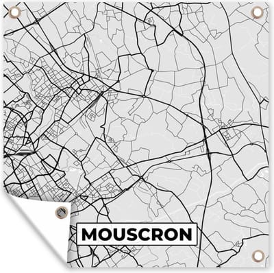 Tuin poster België – Mouscron – Stadskaart – Kaart – Zwart Wit – Plattegrond - 200x200 cm - Tuindoek