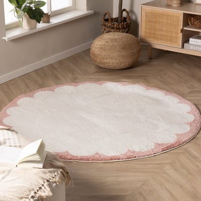 Fraai Rond wasbaar vloerkleed - Myrre Roze/Wit - Ø160 cm