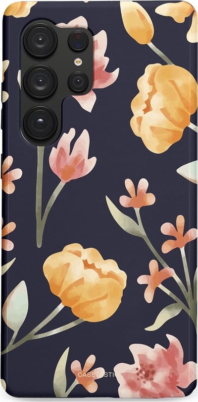 Casetastic Hoesje Geschikt voor Samsung S25 Ultra - Stijlvolle Beschermende Duo-layer Case - Bloemen Nacht