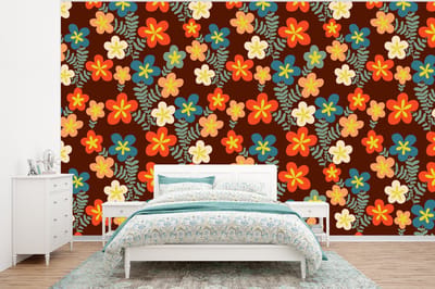 Behang - Fotobehang Retro - Patronen - Bloemen - Jaren 70 - Breedte 320 cm x hoogte 240 cm