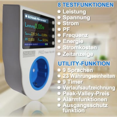 Home energie meter met stroomregistratie en valuta-instellingen
