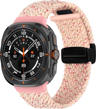 By Qubix - smartwatch bandje - Compatible Samsung bandje - Braided band met D-buckle sluiting - Lichtroze - Geschikt voor Samsung Galaxy Watch Ultra / Ultra 2 - 47mm