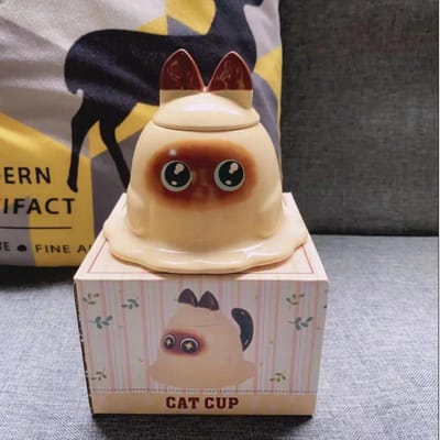 Tasse à café en forme de chat siamois kawaii, tasse mignonne en céramique, tasses à lait, accessoires de cuisine de haute qualité, tasses à boissons 300ml beige