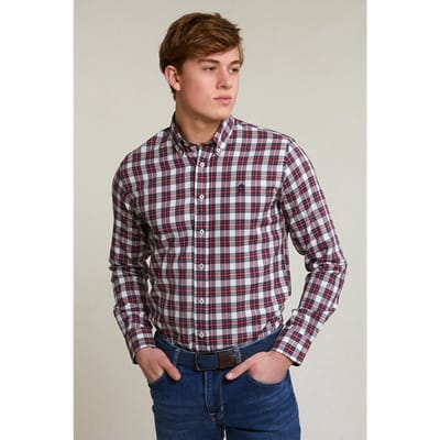 River Woods Custom Fit Checked Shirt Red/beige Size: S | Casual Shirts Outlet | Heren | Beige