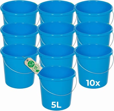 Novaliv 10 stuks emmer 5L blauw met maatverdeling - schoonmaak emmer 5 liter? 22,5 cm Praktische alleskunner met schaalverdeling voor huishouden & tuin ideaal als huishoudemmer, wateremmer, dweilemmer, emmer