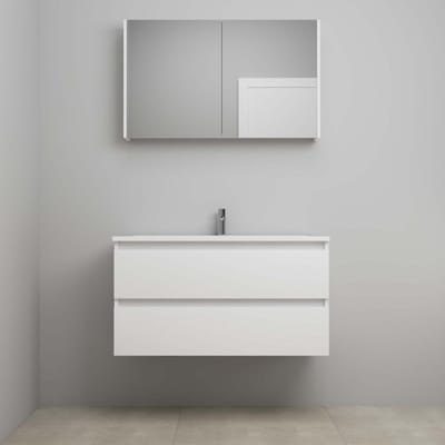 On-Line Badkamermeubelset - 100 cm - Voorgemonteerd - Acryl Wastafel - 1 Kraangat - Spiegelkast - Hoogglans Wit