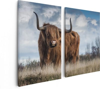 Artaza Canvas Schilderij Tweeluik Schotse Hooglander Koe - Kleur - 80x60 - Foto Op Canvas - Canvas Print