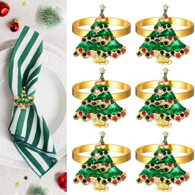 Dailygoody - Servetringen - Vintage Kerstboom Servetklemmen - 6 Stuks - Duurzaam Metaal - Tafeldecoratie - Perfect voor Kerstfeest