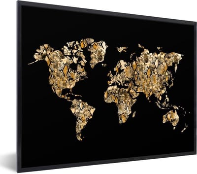 Poster in lijst - Fotolijst 80x60 cm - Posters - Wereldkaart - Slang - Design - Posterlijst zwart - Decoratie - Wanddecoratie woonkamer - Muurdecoratie slaapkamer