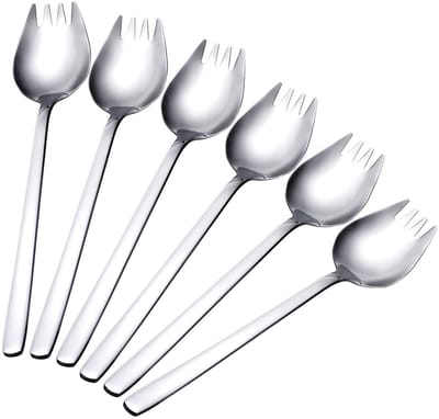 LIVIA HOME- Lepelvork 2-in-1 - Roestvrij Staal - 18 cm - Vaatwasmachinebestendig - 6 Stuks - Multifunctioneel voor Soep/Dessert - Bestekset