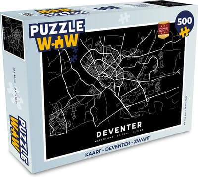 Puzzel Kaart - Deventer - Zwart - Legpuzzel - Puzzel 500 stukjes