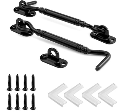 Dailygoods- Stormhaken 15,24 cm - 2 stuks - Roestvrij Staal - Zwart - Inclusief Montageschroeven - Hoogwaardige Kwaliteit - Deurslot