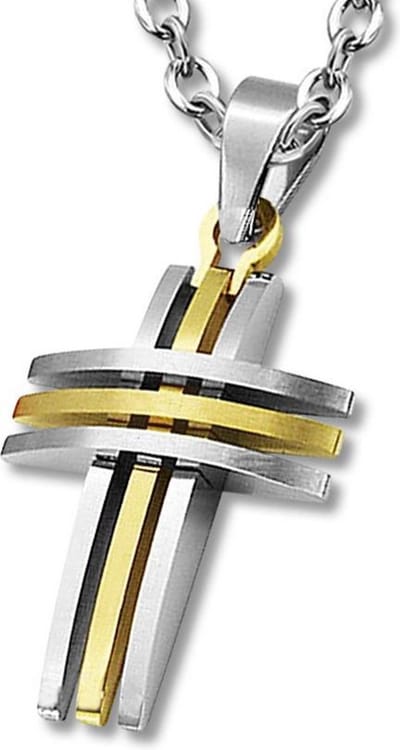 Montebello Ketting Bolt Duo - 316L Staal - Kruis - 50x34mm - 60cm