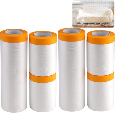 Afdekfolie met plakband - Waterschilderfolie - Schilderen en afdekken - Zelfklevende randen - 6 rollen 55cm & 150cm - Transparant