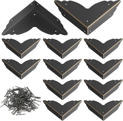 Hoekbeschermers Set van 12, Metalen Hoekbeschermers voor Meubels, Vintage Bronzen Hoekbescherming voor Tafels en Kisten, Decoratieve Hoekafdekkingen voor Juwelenboxen en Meubels