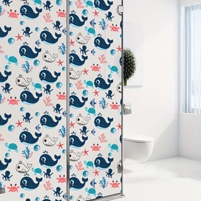 1 Rouleau de Film pour Fenêtre à Motif de Colonne Baleine Bleue pour Pièce Chambre Porte Fenêtre Film pour Fenêtre, Film d'Intimité pour Fenêtre 2m
