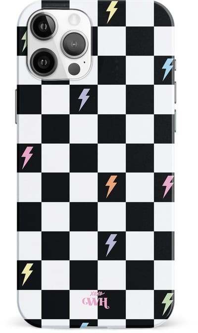 xoxo Wildhearts Thunderstruck - Single Layer - Hard Case geschikt voor iPhone 11 Pro hoesje - Bliksem hoesje - Dames hoesje geschikt voor iPhone 11 Pro hoesje - Case geschikt voor iPhone 11 Pro hoesje - beschermhoes - geblokt - zwart / wit