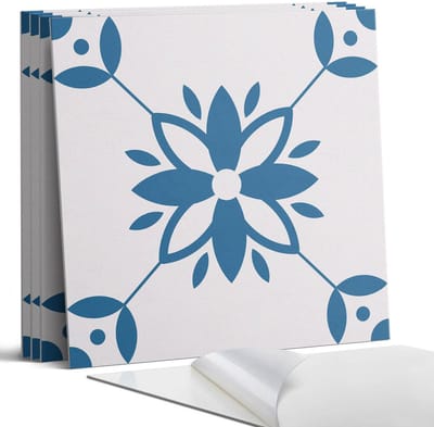 Coloray Wandpanelen Zelfklevend - Bloemenpatroon met bladeren Zelfklevende Wandpanelen - 50 cm x 50 cm - Blauw Wandpaneel PVC - 4 stuks - Bloemen en planten Wandpanelen Zelfklevend - Wandpanelen Keuken - Wandpaneel Badkamer