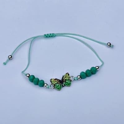 GoedeDoelen.Shop | Koordarmband Vlinder Groen | Touwarmband | In Maat Verstelbaar | Vlinder Sieraad | Transformatie | Pink Ribbon | Cancer Awareness | Statement Armband | Vriendschap Armband | Wellness-House