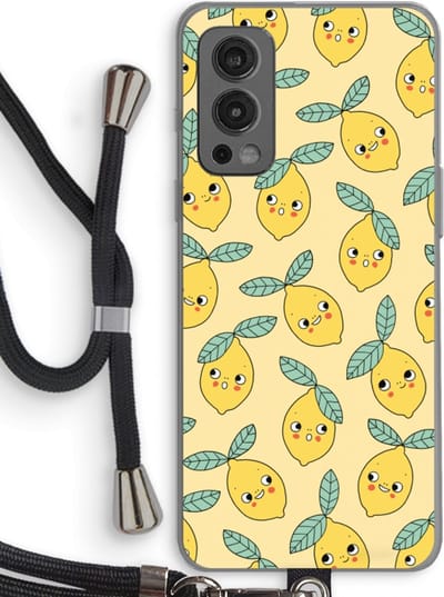 Case Company® - Hoesje met koord geschikt voor OnePlus Nord 2 5G hoesje met Koord - Citroenen - Telefoonhoesje met Zwart Koord - Bescherming aan alle Kanten en Over de Schermrand