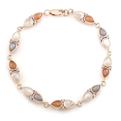 Cavill - 925 Sterling Zilver Armband - Rosé Verguld - Peervormige Maansteen 8,424 ct - Elegante Dames Sieraden - Wit, Zilverkleurig, Blauw